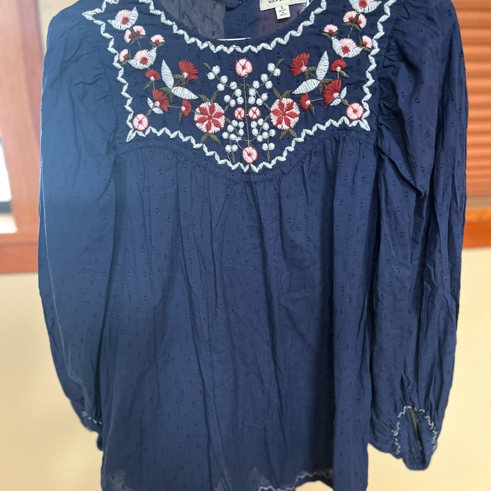 Embroidered Navy Blue Women's Top